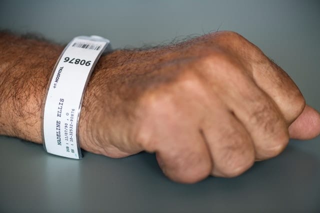 hospital bracelet with HIPAA information 